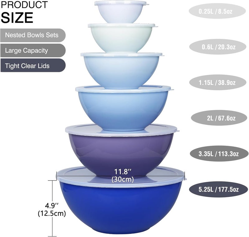 Greentainer 6Piece Plastic Mixing Bowl Set with Lids for Kitchen Nesting Storage Bowls for Baking PreppingCooking and Serving Food Dishwasher Microwave SafeGreat for Mixing  ServingDark blue - Image 2