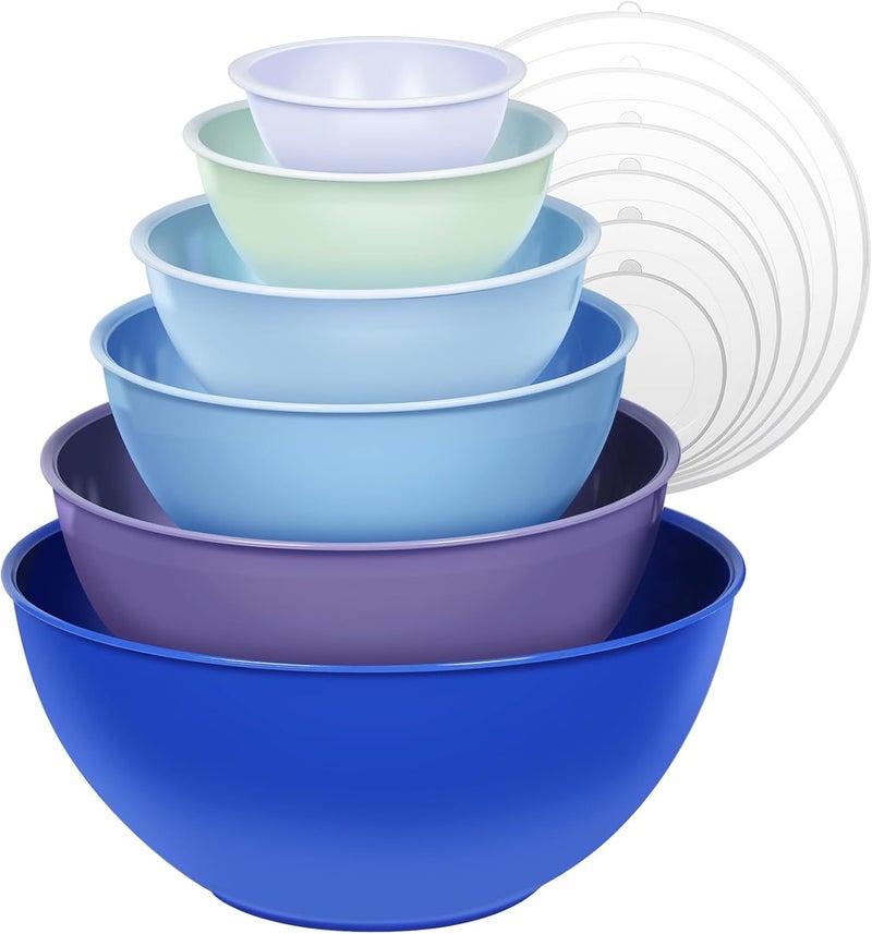 Greentainer 6Piece Plastic Mixing Bowl Set with Lids for Kitchen Nesting Storage Bowls for Baking PreppingCooking and Serving Food Dishwasher Microwave SafeGreat for Mixing  ServingDark blue - Image 1