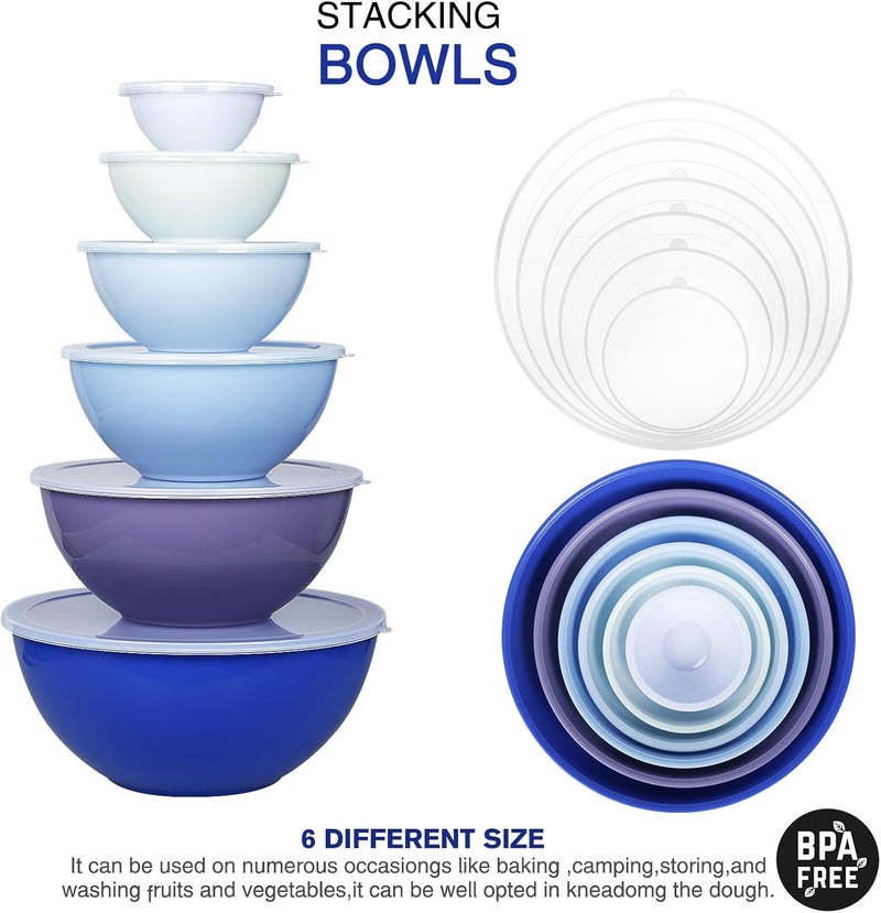 Greentainer 6Piece Plastic Mixing Bowl Set with Lids for Kitchen Nesting Storage Bowls for Baking PreppingCooking and Serving Food Dishwasher Microwave SafeGreat for Mixing  ServingDark blue - Image 5