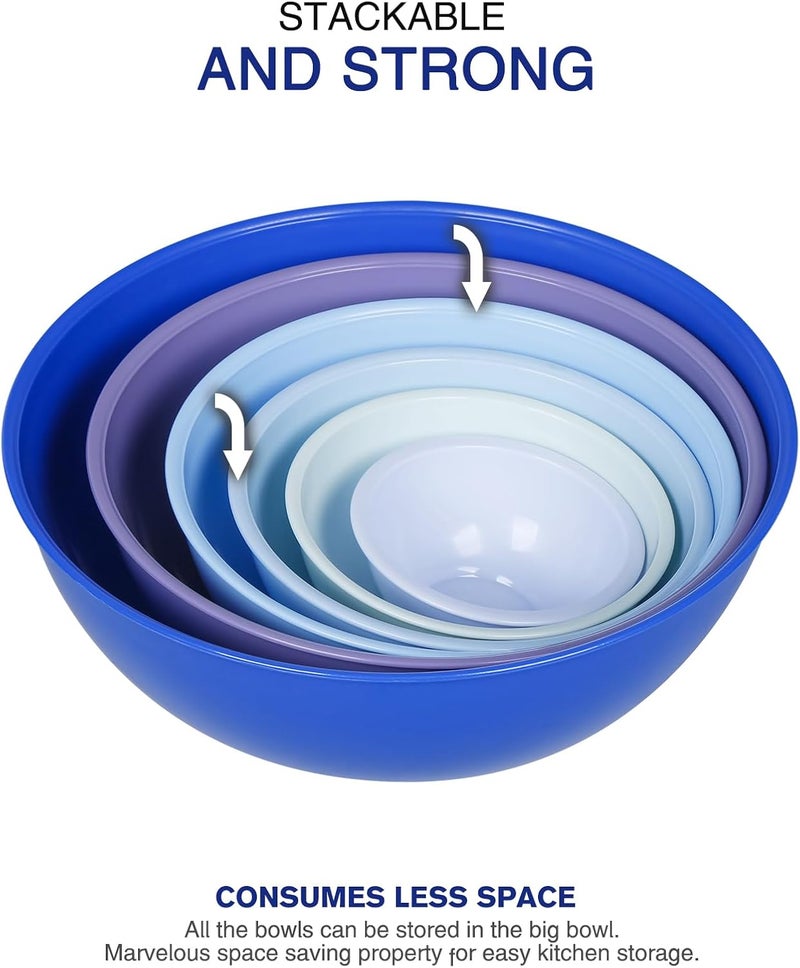 Greentainer 6Piece Plastic Mixing Bowl Set with Lids for Kitchen Nesting Storage Bowls for Baking PreppingCooking and Serving Food Dishwasher Microwave SafeGreat for Mixing  ServingDark blue - Image 3