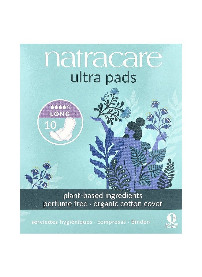 NATRACARE Natracare, Ultra Pads, Organic Cotton Cover, Long, 10 Pads  - Image 1