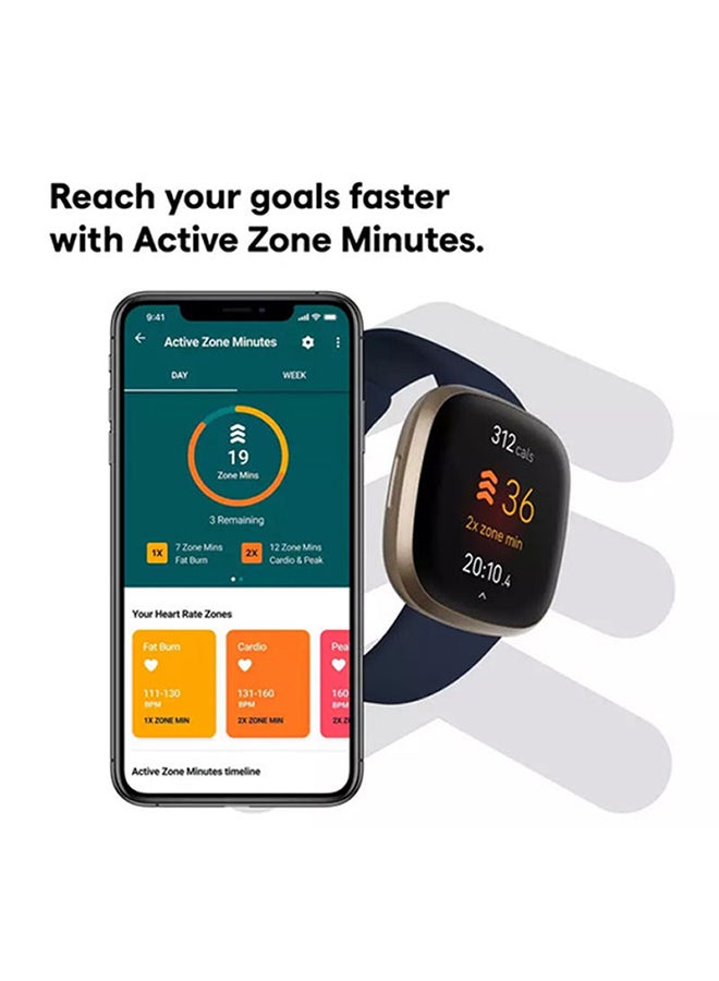 Fitbit Versa 3 Health & Fitness Smartwatch with 6-months Premium Membership Included Built-in GPS Daily Readiness Score and Up To 6+ Days Battery Midnight/Soft Gold Aluminium - Image 5