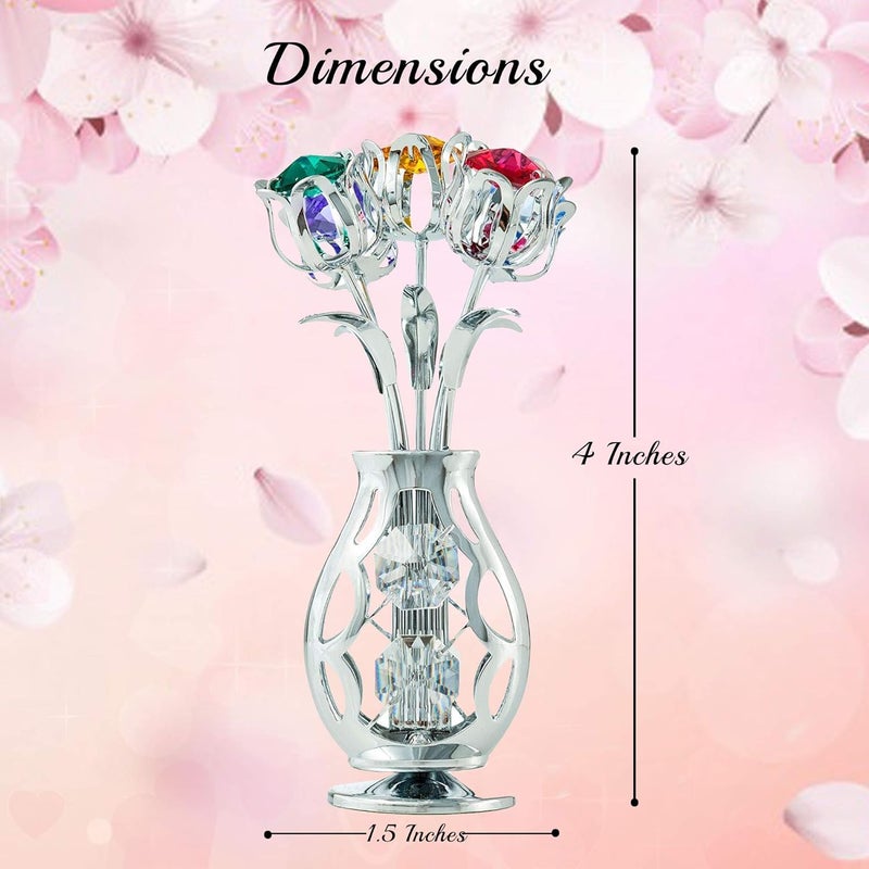 Matashi Chrome Plated Flowers Bouquet and Vase Ornament with Colorful Crystals Home Decorative Tabletop Showpiece for Living Room Bedroom Gift for Christmas Valentine's Day Mother's Day Birthday - Image 3