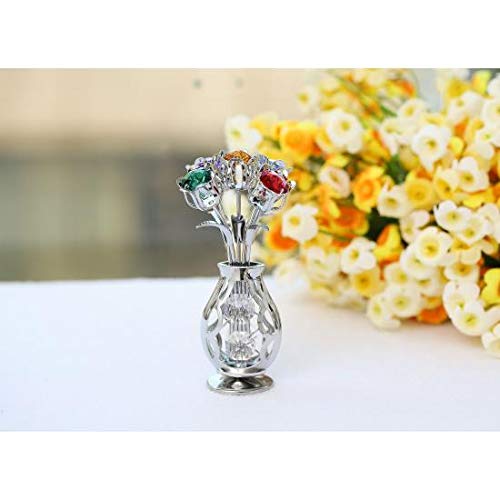 Matashi Chrome Plated Flowers Bouquet and Vase Ornament with Colorful Crystals Home Decorative Tabletop Showpiece for Living Room Bedroom Gift for Christmas Valentine's Day Mother's Day Birthday - Image 4