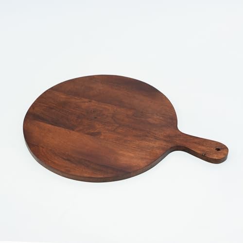 UrbanFix Acacia Wooden Round Chopping, Serving and Cutting Board, Plate for Pizza, Vegetables, Fruits and Cheese |Natural Acacia Wood | Handcrafted | Made in India | Charcuterie Board Platter Set - Image 1