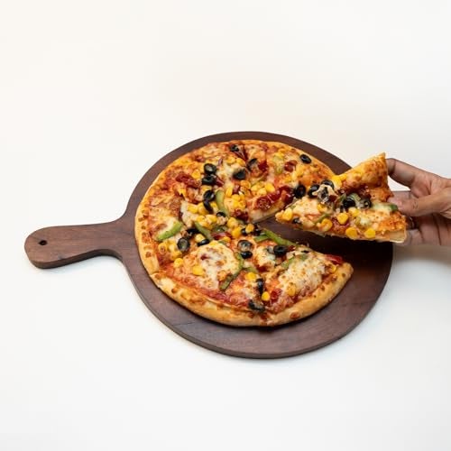 UrbanFix Acacia Wooden Round Chopping, Serving and Cutting Board, Plate for Pizza, Vegetables, Fruits and Cheese |Natural Acacia Wood | Handcrafted | Made in India | Charcuterie Board Platter Set - Image 4
