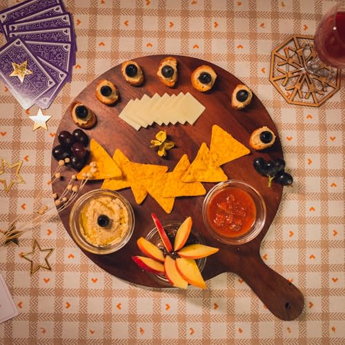 UrbanFix Acacia Wooden Round Chopping, Serving and Cutting Board, Plate for Pizza, Vegetables, Fruits and Cheese |Natural Acacia Wood | Handcrafted | Made in India | Charcuterie Board Platter Set - Image 5