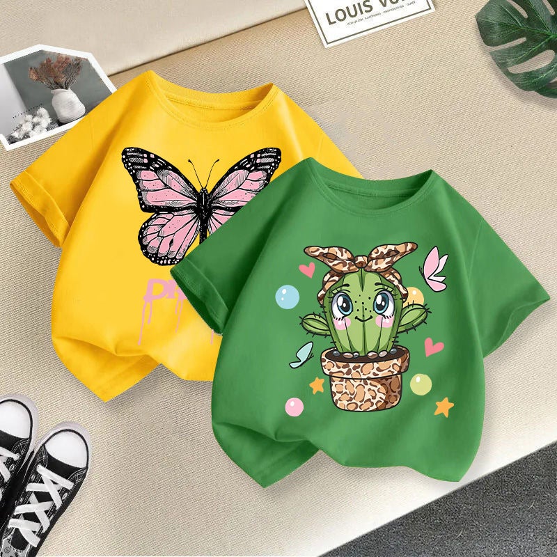 Summer Short-Sleeved T-Shirts For Boys And Girls, Cotton 2026 New Cartoon Print Tops, Girls' Half-Sleeve Children'S Clothing Trend - Image 4