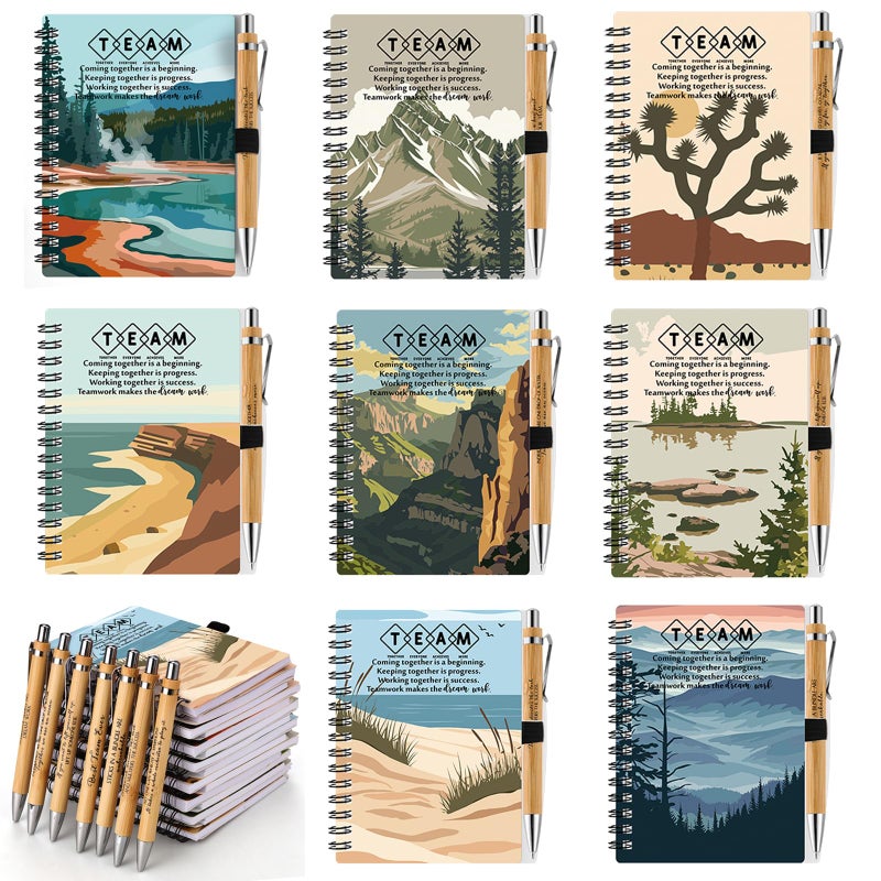 Tenceur 24 Sets Team Appreciation Gifts Spiral Scenery Notebook Ballpoint Pen Sets Thank You Gifts Valentines Gift for Teamwork Employee Staff Coworker Colleagues Teacher Volunteer Office Party Favors - Image 1