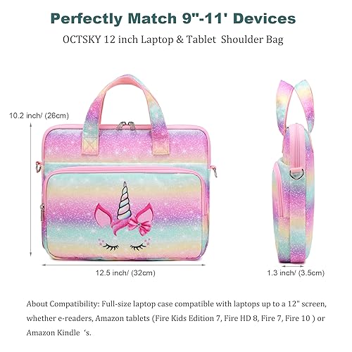 Octsky Kids Tablet Carrying Sleeve - 12.5 Inch Protective Bag with Shoulder Strap, Soft Lining - Image 4