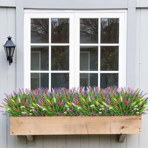 Bassion Artificial Flowers for Outdoors, 24 Bundles Fake Lavender Flowers UV Resistant Mixed Color Plastic Plants Faux Monkey Grass for Home Porch Garden Window Box Indoor Outdoor Decorations - Image 5