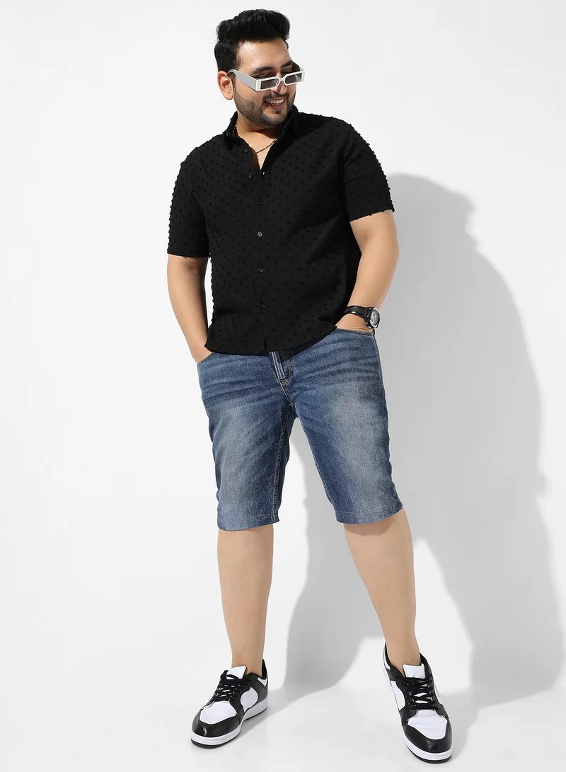 Instafab Plus  Men's Black Textured Regular Fit Casual Shirt for Men | Best Price UAE