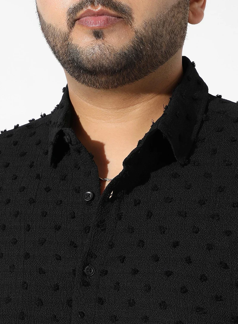 Instafab Plus  Men's Black Textured Regular Fit Casual Shirt for Men | Best Price UAE