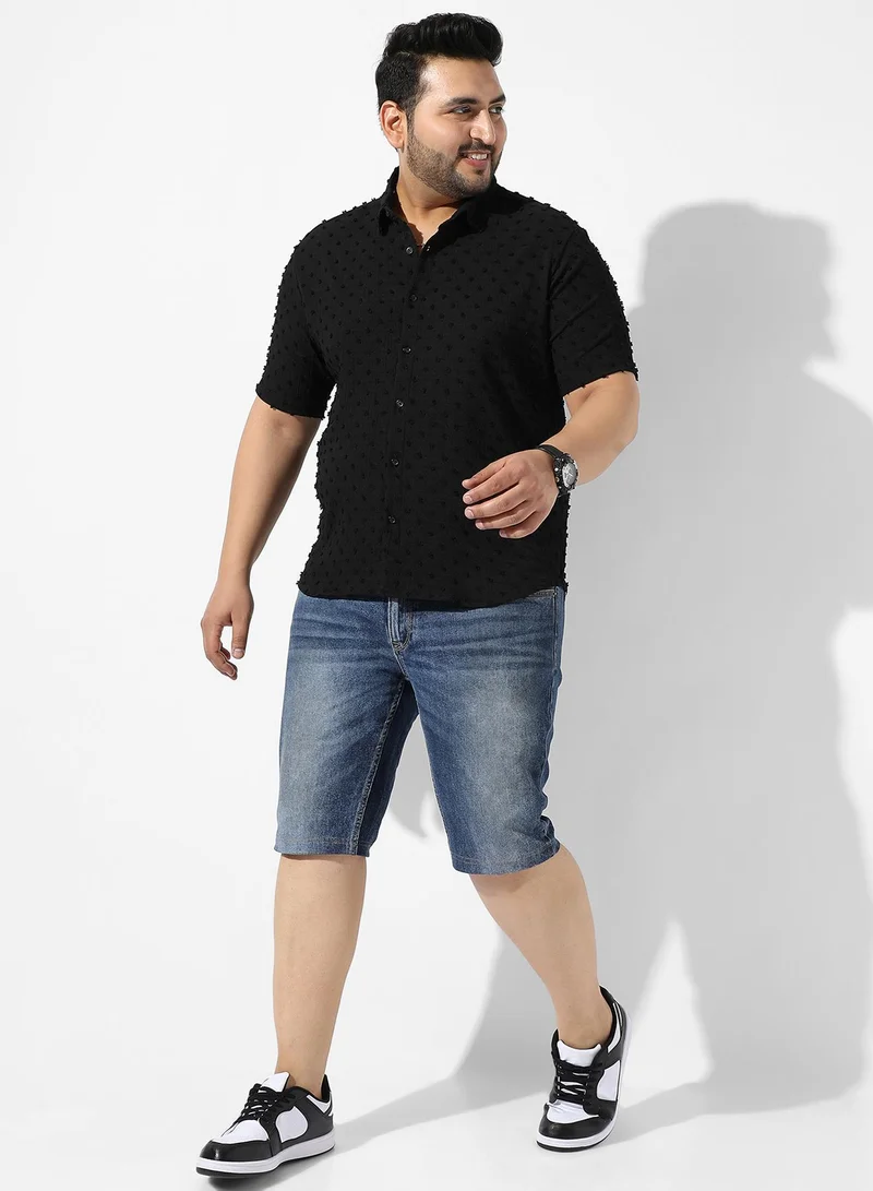 Instafab Plus  Men's Black Textured Regular Fit Casual Shirt for Men | Best Price UAE