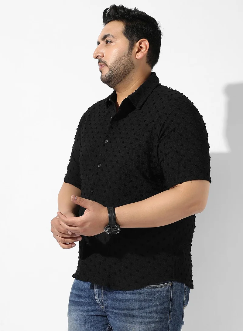 Instafab Plus  Men's Black Textured Regular Fit Casual Shirt for Men | Best Price UAE