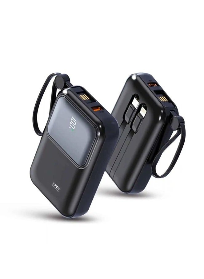 CareTick Mini Power Bank pocket size 10000mah power bank wireless power bank 66W fast charging 2.1A Built in 2 Cables Portable Charger External Battery Pack For Phone (BLACK) - Image 4