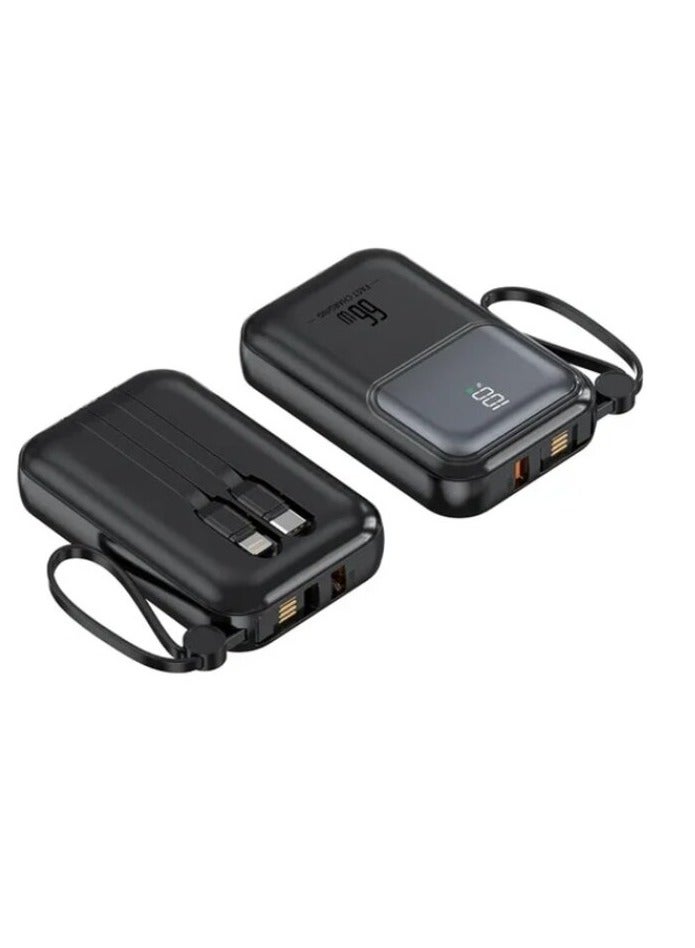 CareTick Mini Power Bank pocket size 10000mah power bank wireless power bank 66W fast charging 2.1A Built in 2 Cables Portable Charger External Battery Pack For Phone (BLACK) - Image 5