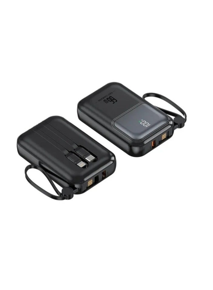 CareTick Mini Power Bank pocket size 10000mah power bank wireless power bank 66W fast charging 2.1A Built in 2 Cables Portable Charger External Battery Pack For Phone (BLACK) - Image 2