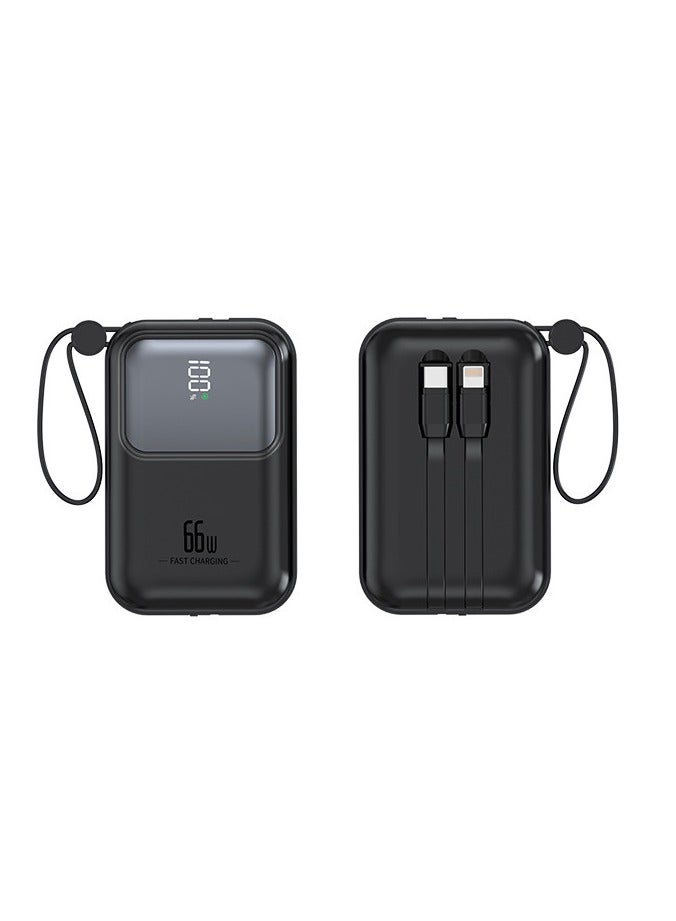 CareTick Mini Power Bank pocket size 10000mah power bank wireless power bank 66W fast charging 2.1A Built in 2 Cables Portable Charger External Battery Pack For Phone (BLACK) - Image 3
