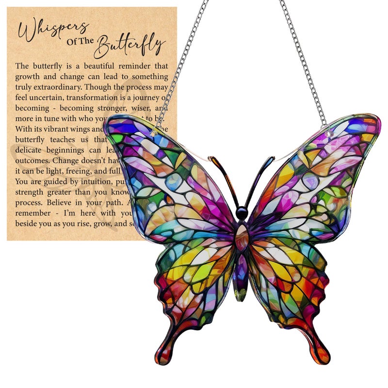 DINIZON Butterfly Gifts for Women, Acrylic Butterfly Suncatcher Ornament Faux Stained Glass, Inspirational Gift for Women, Christmas Ornament Decorations 2025, Printed Suncatcher Effect Keepsake Acrylic - Image 1