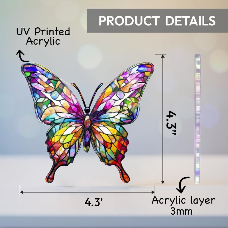 DINIZON Butterfly Gifts for Women, Acrylic Butterfly Suncatcher Ornament Faux Stained Glass, Inspirational Gift for Women, Christmas Ornament Decorations 2025, Printed Suncatcher Effect Keepsake Acrylic - Image 2