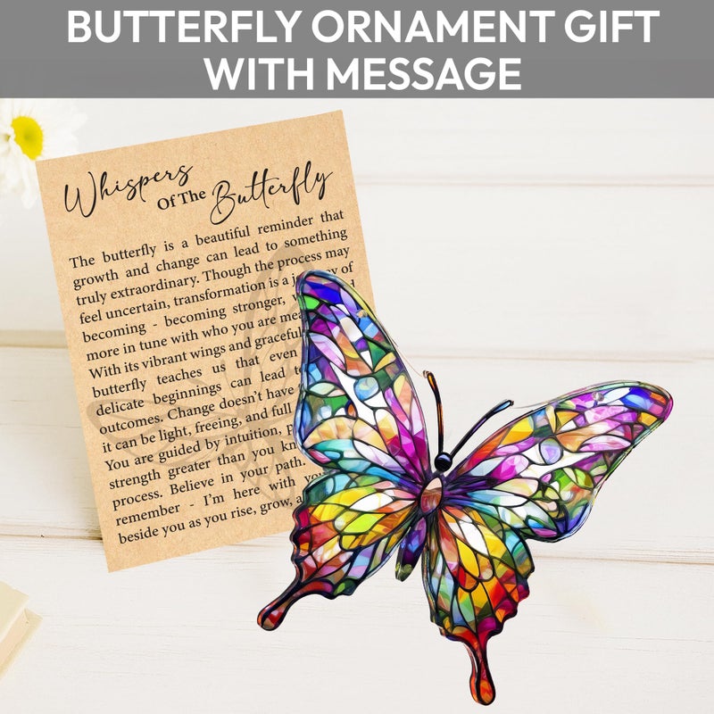 DINIZON Butterfly Gifts for Women, Acrylic Butterfly Suncatcher Ornament Faux Stained Glass, Inspirational Gift for Women, Christmas Ornament Decorations 2025, Printed Suncatcher Effect Keepsake Acrylic - Image 4