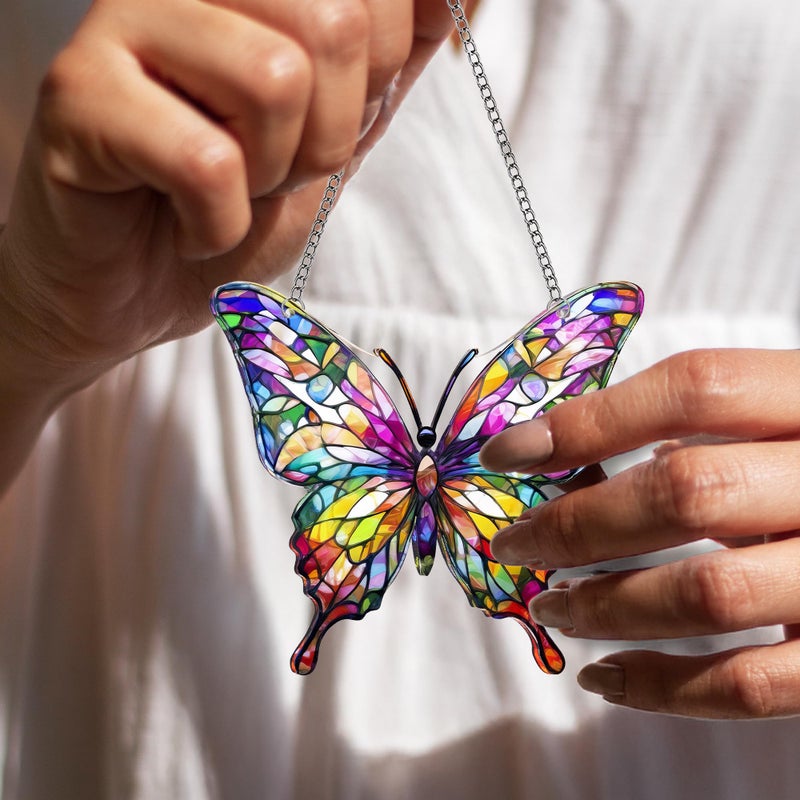 DINIZON Butterfly Gifts for Women, Acrylic Butterfly Suncatcher Ornament Faux Stained Glass, Inspirational Gift for Women, Christmas Ornament Decorations 2025, Printed Suncatcher Effect Keepsake Acrylic - Image 5
