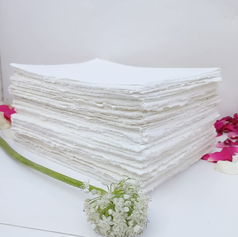 Etailor E-Tailor Handmade Cotton Deckle Edge Paper Loose Leaf Sheets 130 GSM Ivory White (Pack of 1-A4 (8.3 x 11.7)-20-Sheets) - Image 5