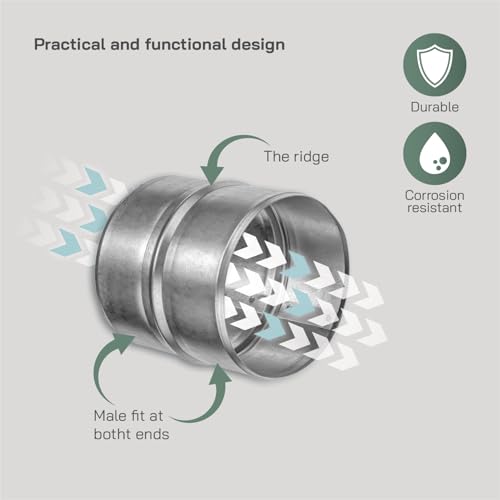 Vent Systems 4'' Inch Galvanized Steel Duct Connector - Round Ventilation Duct Extension - Metal Vent Coupler - Metal Hose Coupling - Galvanised Pipe Connector - Dryer Vent Connector - Image 3