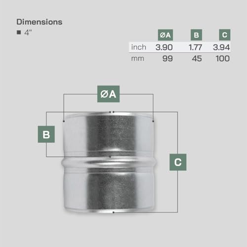 Vent Systems 4'' Inch Galvanized Steel Duct Connector - Round Ventilation Duct Extension - Metal Vent Coupler - Metal Hose Coupling - Galvanised Pipe Connector - Dryer Vent Connector - Image 2