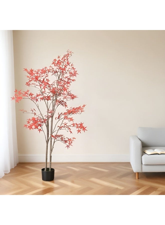 Sharpdo Artificial Red Maple Tree with Natural Wood Trunk, Fake Plant for Indoor Home Decor, Office & Living Room, 6ft Tall - Image 2