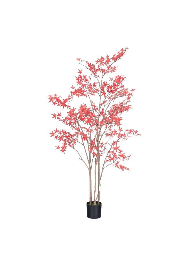 Sharpdo Artificial Red Maple Tree with Natural Wood Trunk, Fake Plant for Indoor Home Decor, Office & Living Room, 6ft Tall - Image 1