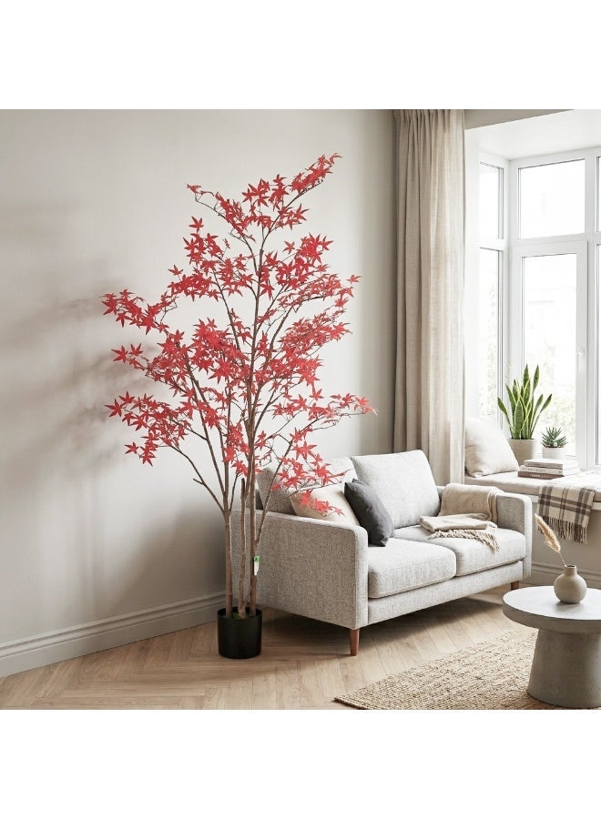 Sharpdo Artificial Red Maple Tree with Natural Wood Trunk, Fake Plant for Indoor Home Decor, Office & Living Room, 6ft Tall - Image 4