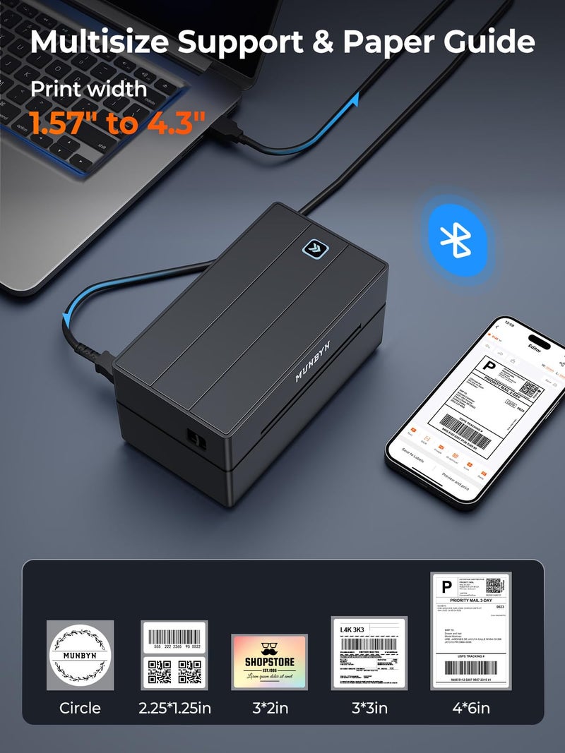 MUNBYN Bluetooth Thermal Label Printer, 130B Wireless 4x6 Shipping Label Printer for Shipping Packages Small Business Office or Home, Compatible with iPhone Android iPad Windows macOS Chrome Etsy eBay - Image 4
