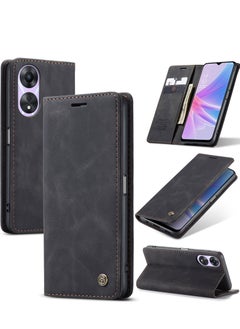 CaseMe Compatible With OPPO A78 PU Leather Wallet Case,OPPO A78 6.43 Inch Wallet Case Book Folding Flip Case with Magnetic Kickstand Card Slot Protective Cover(Black)  - Image 1