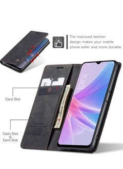 CaseMe Compatible With OPPO A78 PU Leather Wallet Case,OPPO A78 6.43 Inch Wallet Case Book Folding Flip Case with Magnetic Kickstand Card Slot Protective Cover(Black)  - Image 3