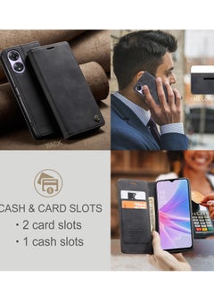CaseMe Compatible With OPPO A78 PU Leather Wallet Case,OPPO A78 6.43 Inch Wallet Case Book Folding Flip Case with Magnetic Kickstand Card Slot Protective Cover(Black)  - Image 5