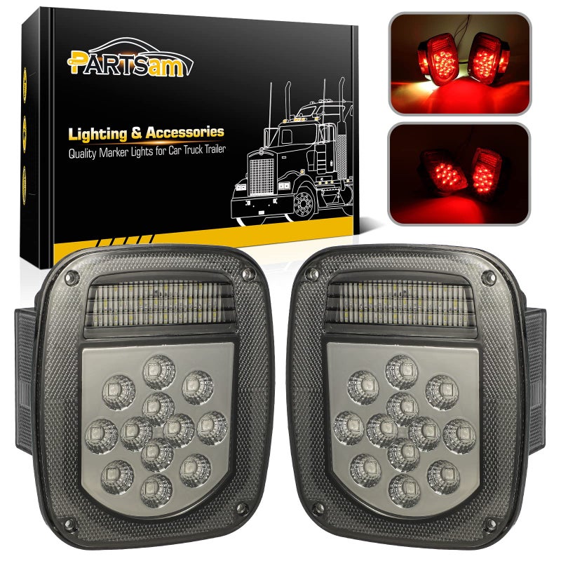 Partsam Square Rear Combination Tail Lights Lamps Assembly Compatible with 19792006 Wrangler TJ YJ CJ5 CJ7 Replacement Tail lamps Lights Assembly Passenger Side and Driver Side