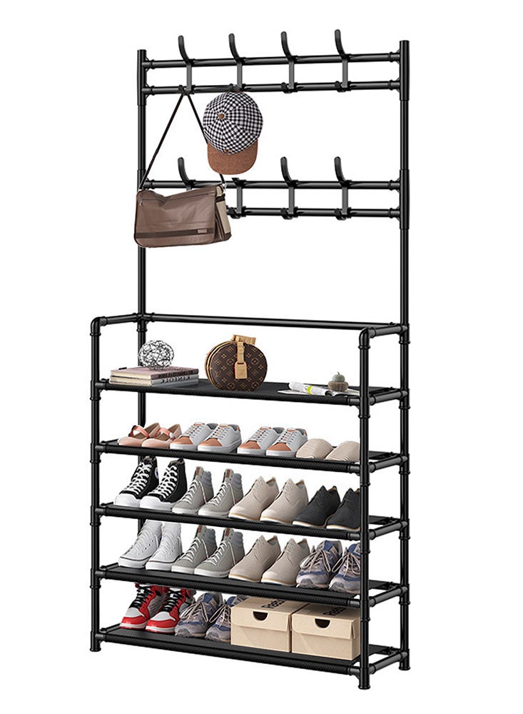 Perfii 5-Tier Coat and Shoe Rack Lightweight Metal Organizer with 8 Hooks, Hall Tree for Entryway, Living Room, Bedroom, Office - Image 1