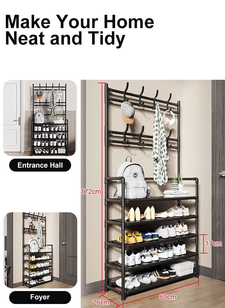 Perfii 5-Tier Coat and Shoe Rack Lightweight Metal Organizer with 8 Hooks, Hall Tree for Entryway, Living Room, Bedroom, Office - Image 2