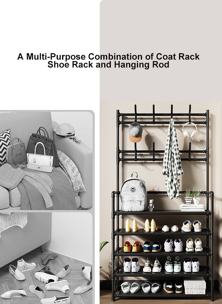Perfii 5-Tier Coat and Shoe Rack Lightweight Metal Organizer with 8 Hooks, Hall Tree for Entryway, Living Room, Bedroom, Office - Image 3