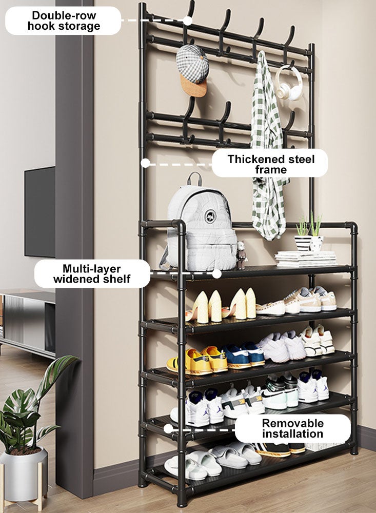 Perfii 5-Tier Coat and Shoe Rack Lightweight Metal Organizer with 8 Hooks, Hall Tree for Entryway, Living Room, Bedroom, Office - Image 4