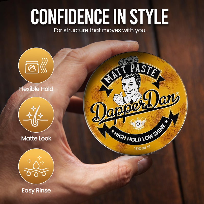 Dapper Dan معجون دابر دان مات، تثبيت قوي ولمعان منخفض لمنتجات الشعر للرجال، منتج شعر متعدد الاستخدامات مع تثبيت مرن لجميع الأنماط، عطر كولونيا عتيق، 1 × 100 مل - Image 3
