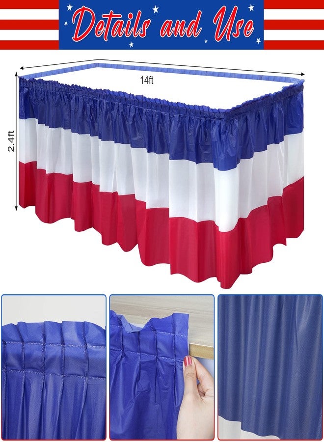 MASHAN 3 Pack 4th of July Plastic Table Skirts Decorations, Red White and Blue Patriotic Disposable Table Skirts, Fourth of July Table Party Decorations for Independence Memorial Veterans Day, 2.4 x 14 Ft - Image 2