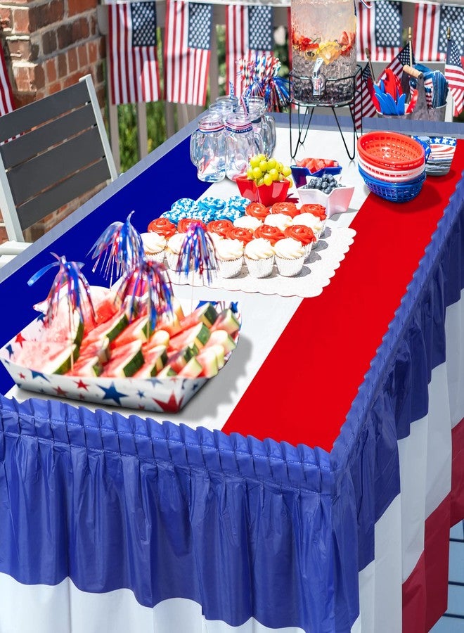 MASHAN 3 Pack 4th of July Plastic Table Skirts Decorations, Red White and Blue Patriotic Disposable Table Skirts, Fourth of July Table Party Decorations for Independence Memorial Veterans Day, 2.4 x 14 Ft - Image 5