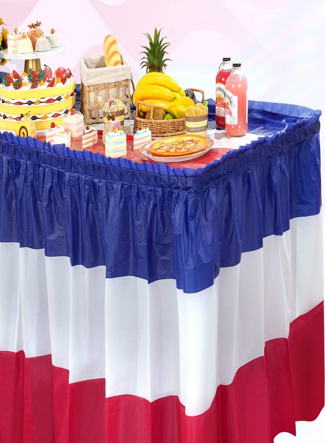 MASHAN 3 Pack 4th of July Plastic Table Skirts Decorations, Red White and Blue Patriotic Disposable Table Skirts, Fourth of July Table Party Decorations for Independence Memorial Veterans Day, 2.4 x 14 Ft - Image 4