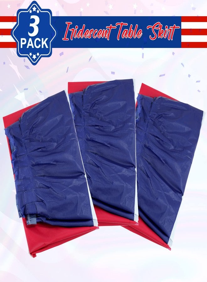 MASHAN 3 Pack 4th of July Plastic Table Skirts Decorations, Red White and Blue Patriotic Disposable Table Skirts, Fourth of July Table Party Decorations for Independence Memorial Veterans Day, 2.4 x 14 Ft - Image 3