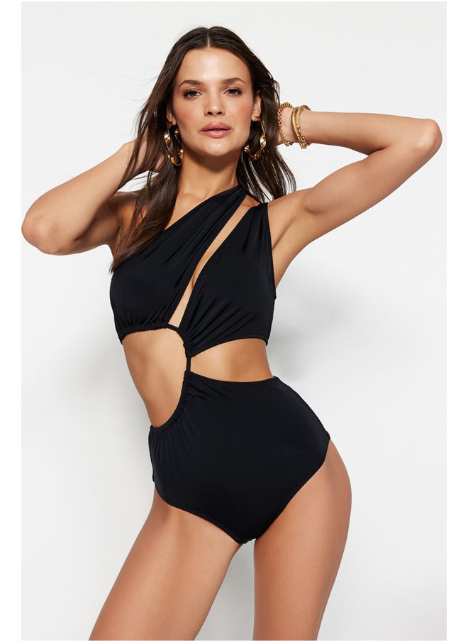 trendyol - Black One-Shoulder Tunnel Swimsuit TBESS23MA00206 - Image 1