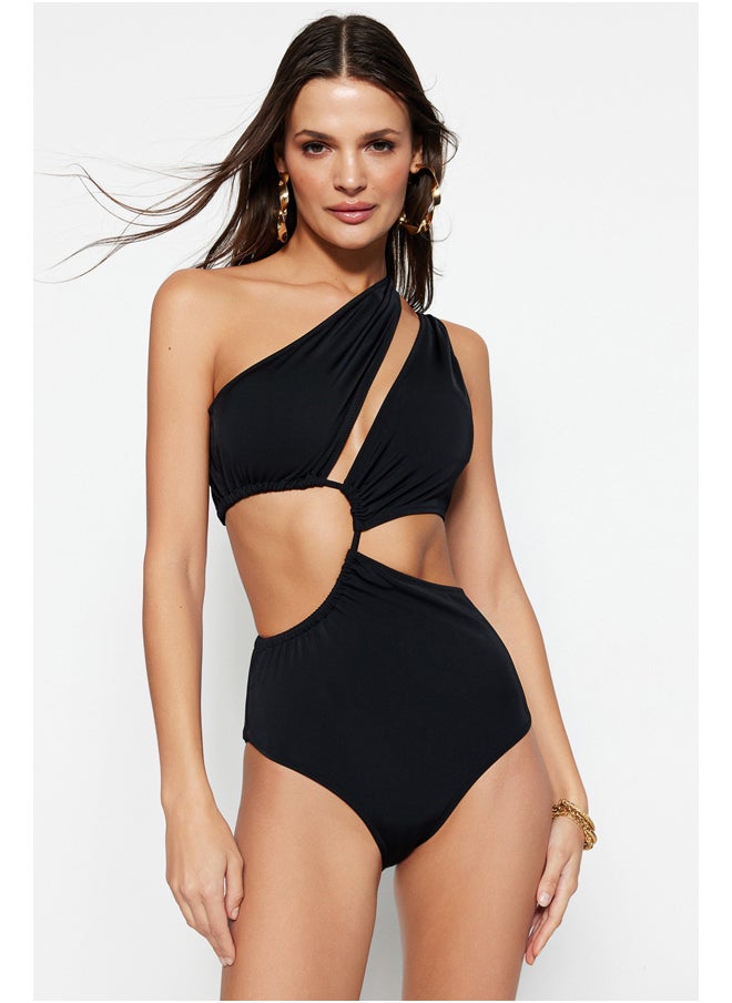 trendyol - Black One-Shoulder Tunnel Swimsuit TBESS23MA00206 - Image 1