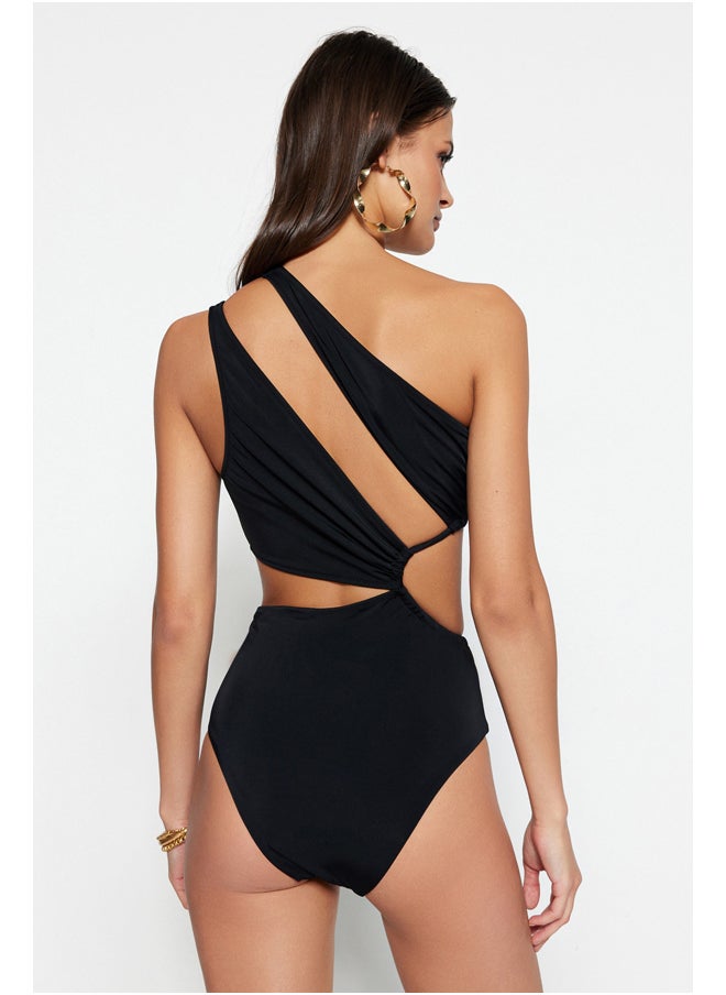 trendyol - Black One-Shoulder Tunnel Swimsuit TBESS23MA00206 - Image 1